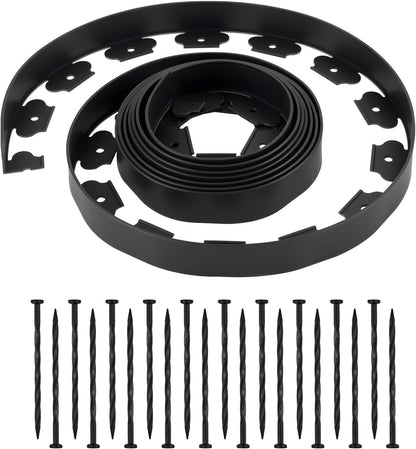 VEVOR Landscape Edging, 20 ft x 2 in Plastic Garden Border Edging with 120 Spikes, No Dig, Flexible