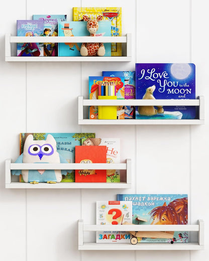 Forbena Floating Nursery Book Shelves for Wall Set of 4, White Wall Bookshelf for Kids Room, Small