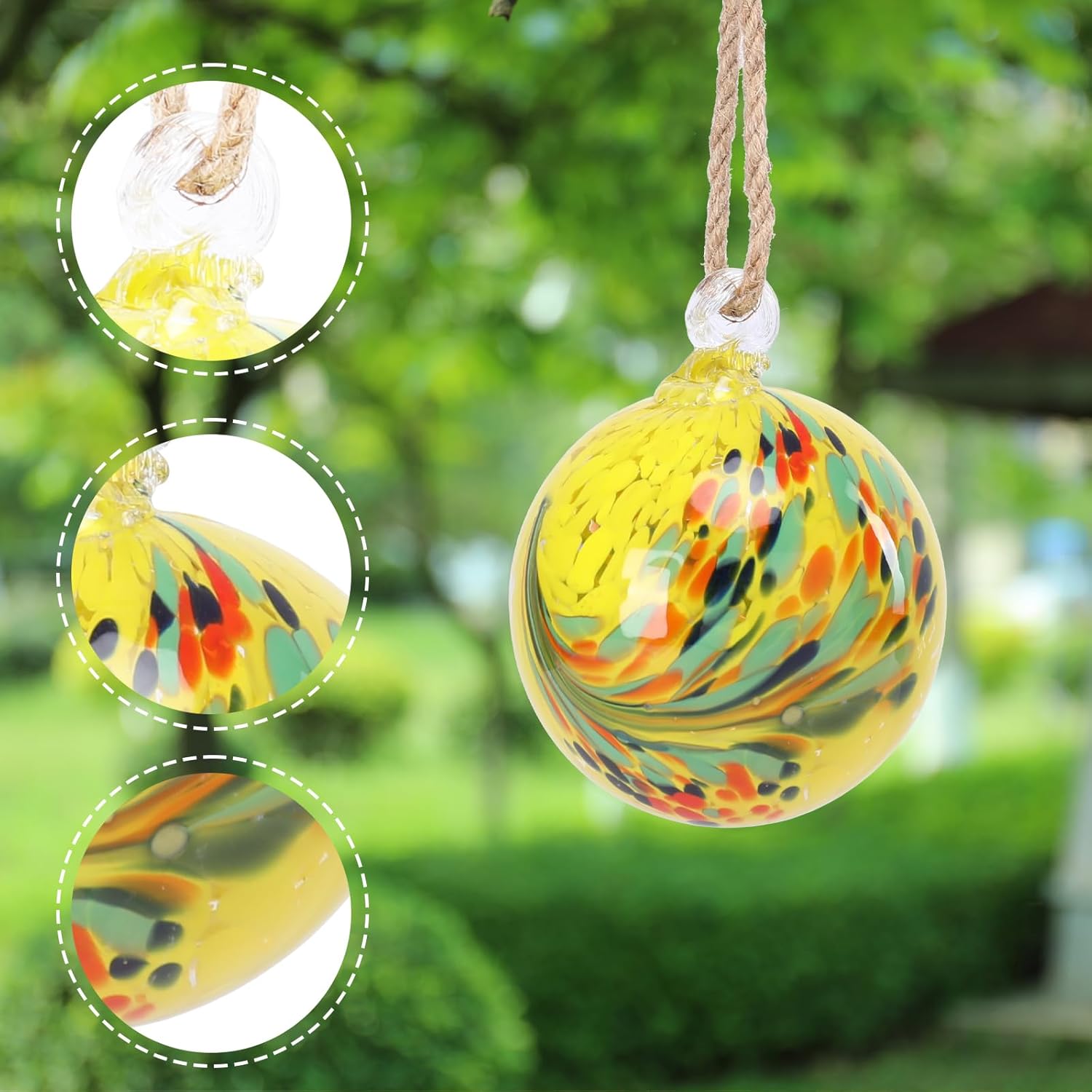 VCUTEKA Hanging Garden Gazing Ball, Hand-Blown Glass Witch Ball for Outdoor Garden Décor, 6" Yellow