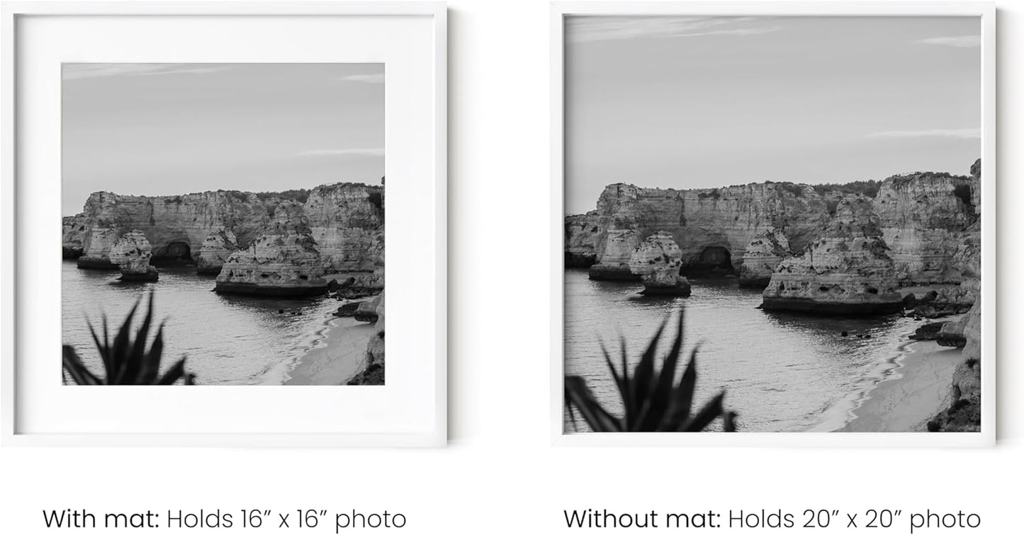HAUS AND HUES 20x20 White Metal Picture Frames Matted to 16x16 - Features Premium Aluminum &