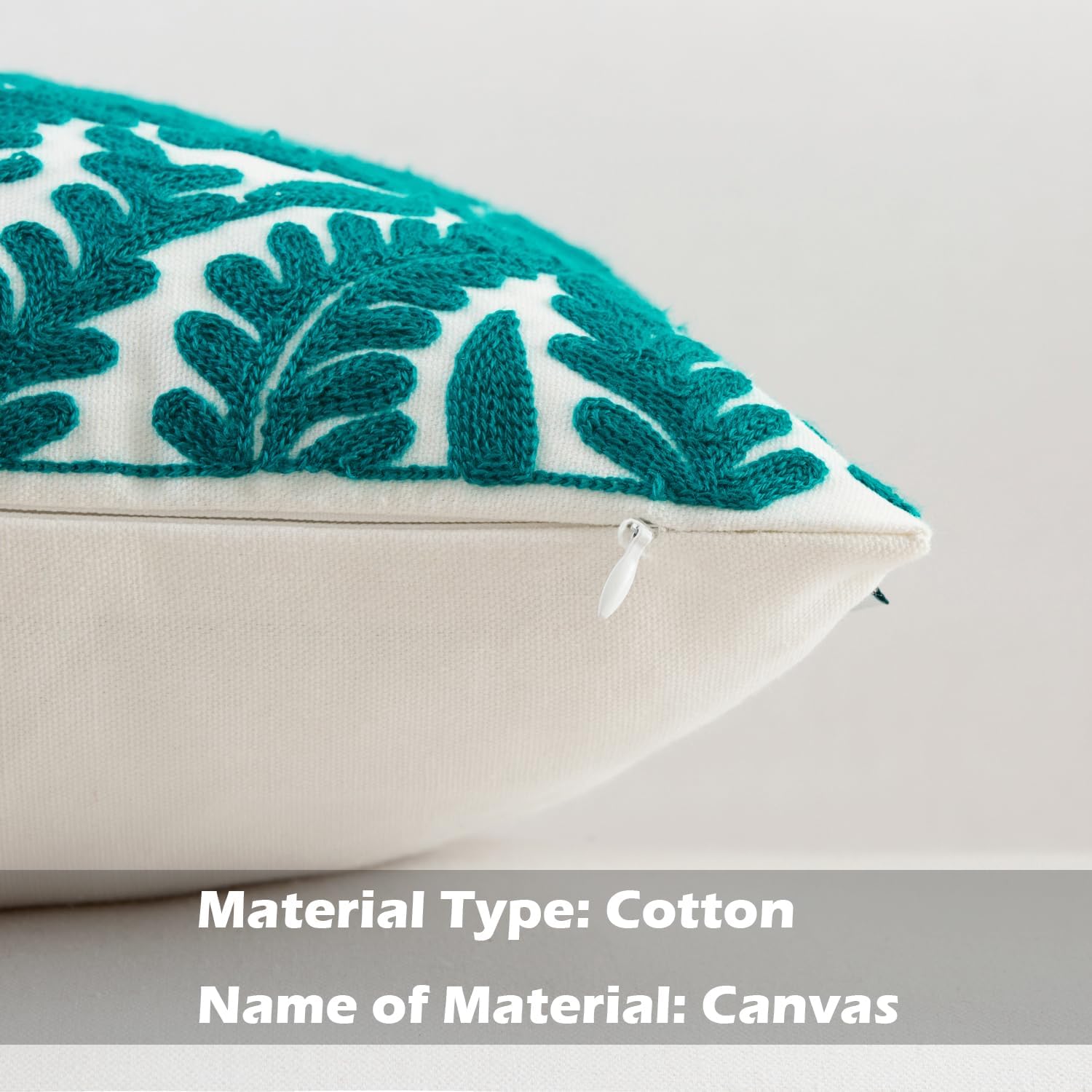 HWY 50 Teal Decorative Throw Pillow Covers 18x18 Inch (1 Piece), Embroidered Cotton Farmhouse