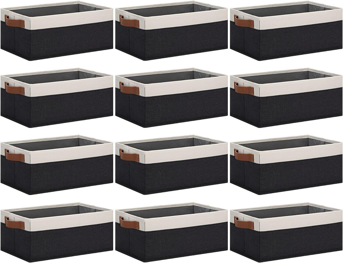 GhvyenntteS Storage Baskets for Shelves 12 Pack, Fabric Storage Bins with Leather Handles, Foldable