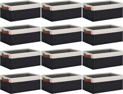 GhvyenntteS Storage Baskets for Shelves 12 Pack, Fabric Storage Bins with Leather Handles, Foldable