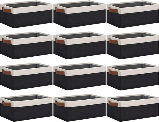 GhvyenntteS Storage Baskets for Shelves 12 Pack, Fabric Storage Bins with Leather Handles, Foldable