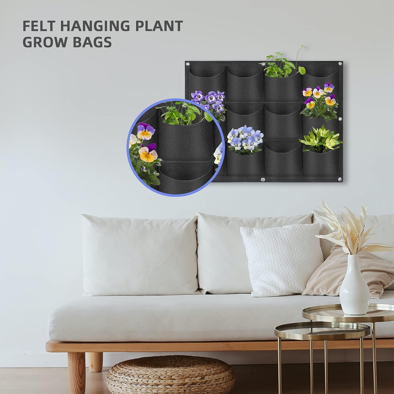 12 Pockets Hanging Planter Bags, Hanging Vertical Wall Mounted Plant Planting Grow Bags, Herb