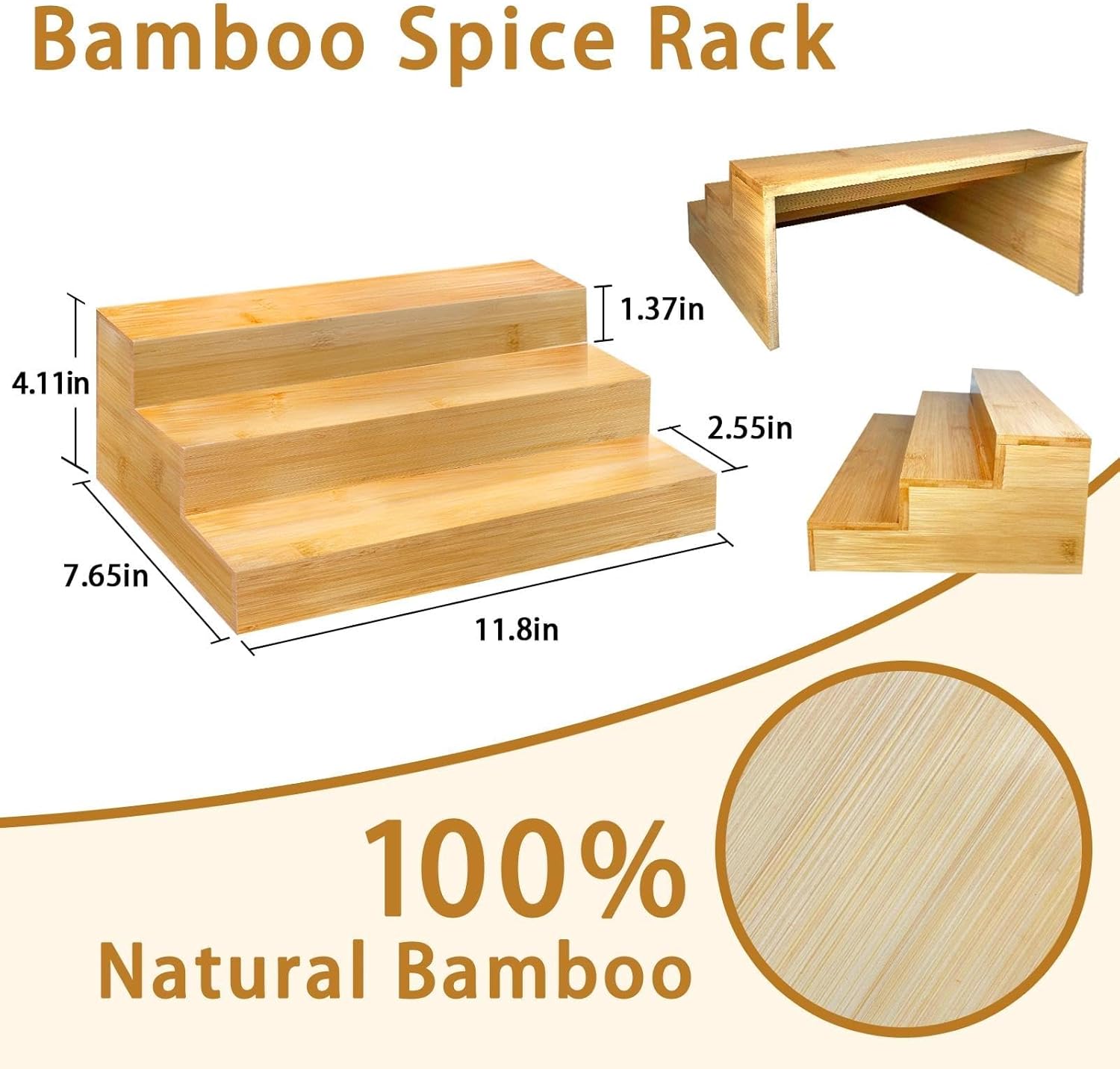 Spice Rack Organizer for Cabinet - Bamboo Spice Shelf, 3 Tier Seasoning Organizer for Countertop