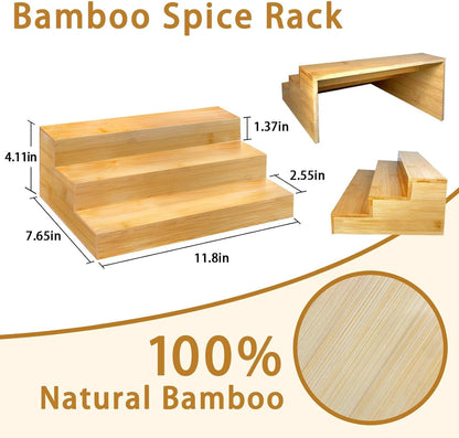 Spice Rack Organizer for Cabinet - Bamboo Spice Shelf, 3 Tier Seasoning Organizer for Countertop