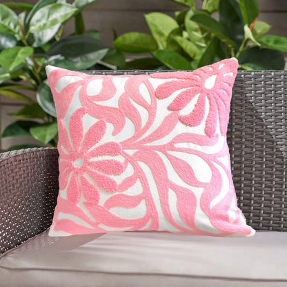 Alysheer Farmhouse Floral Leaves Embroidered Decorative Throw Pillow Cover 18x18 inches, Boho
