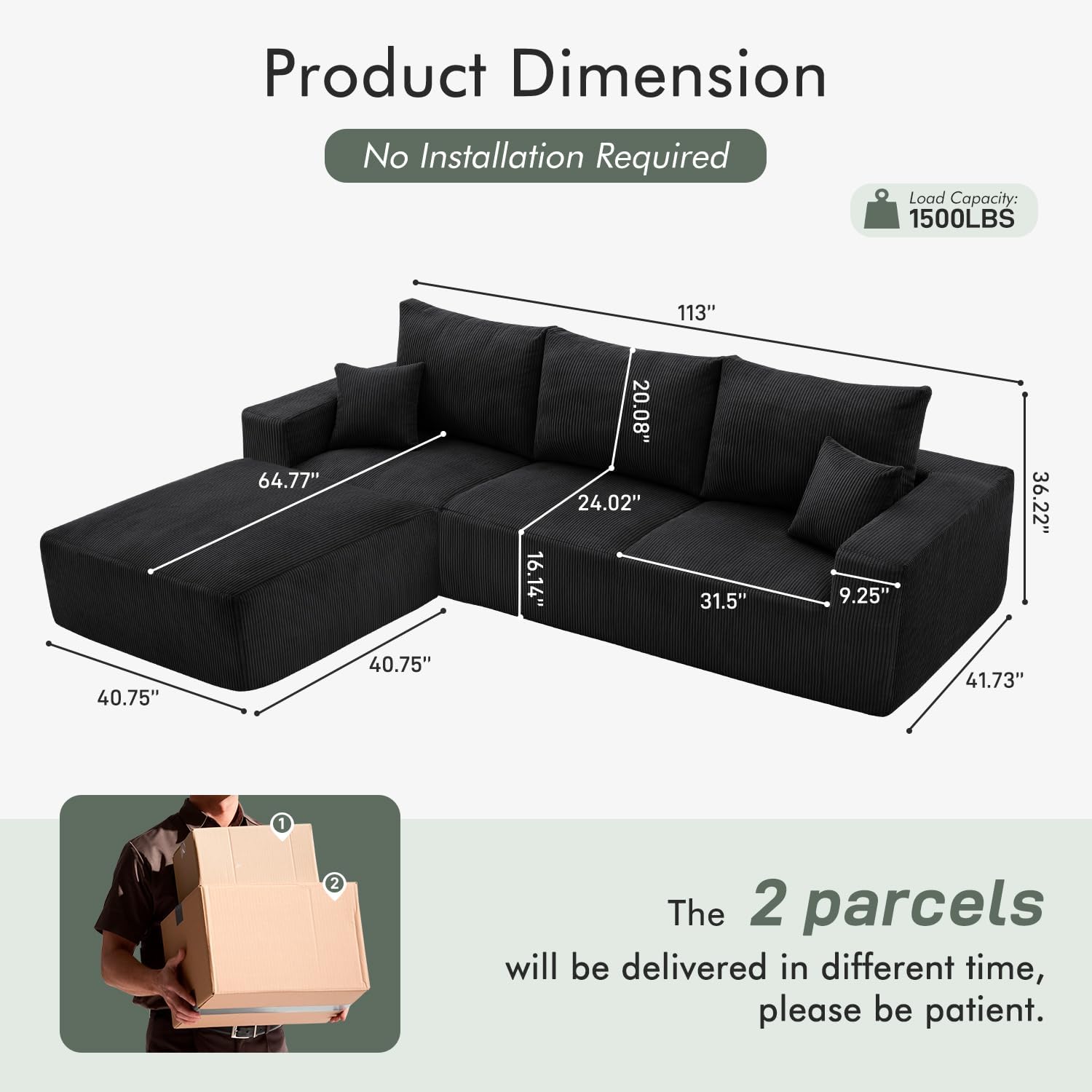 Boneless Sectional Cloud Couch Sofa for Living Room, 112" L-Shaped Modular Modern Lounge Sleeper