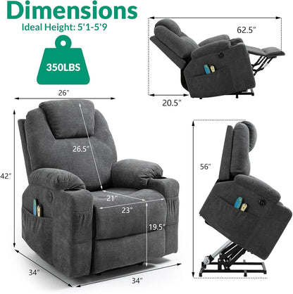 VIVIJASON Power Lift Chair Electric Recliner for Elderly Heated Vibration Massage Fabric Recliner