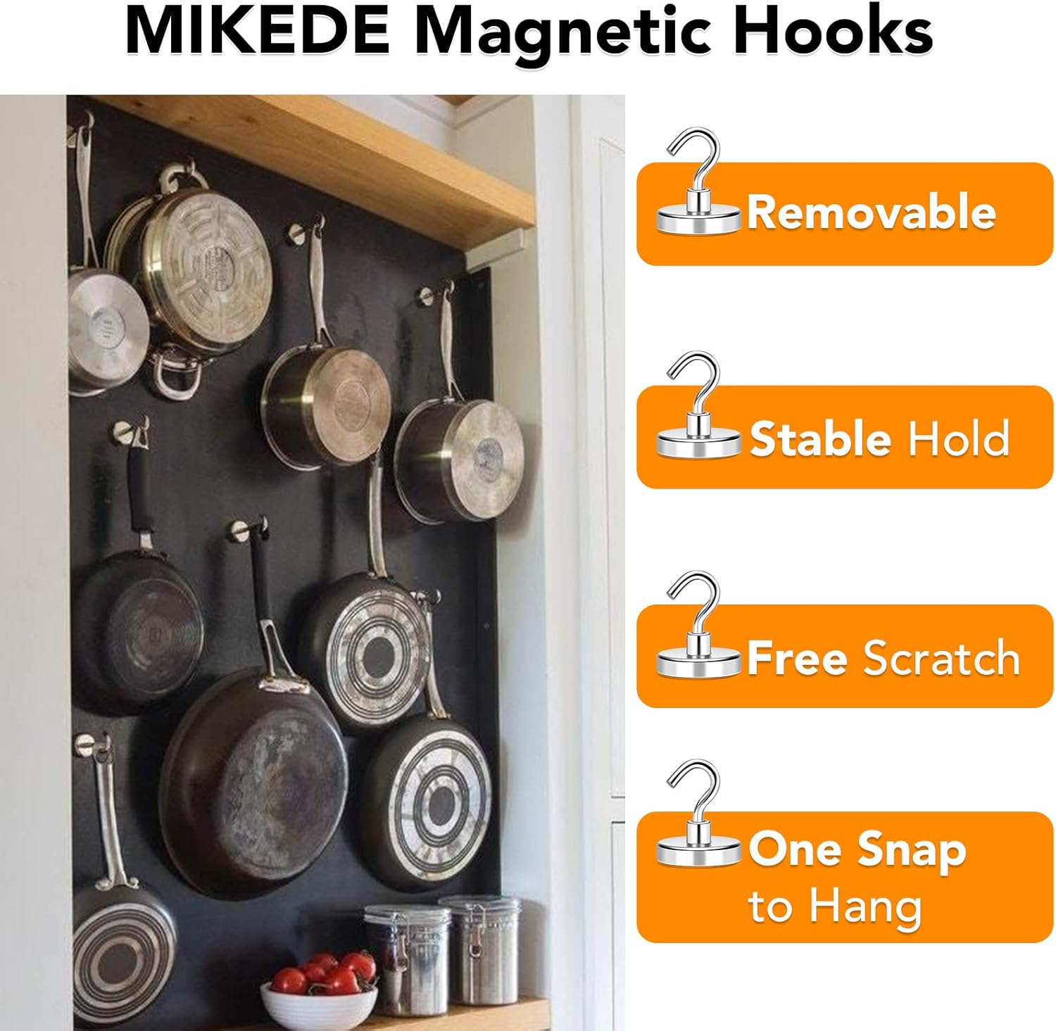 MIKEDE Magnetic Hooks Heavy Duty, 150LB+ Strong Neodymium Magnets with Hooks for Refrigerator