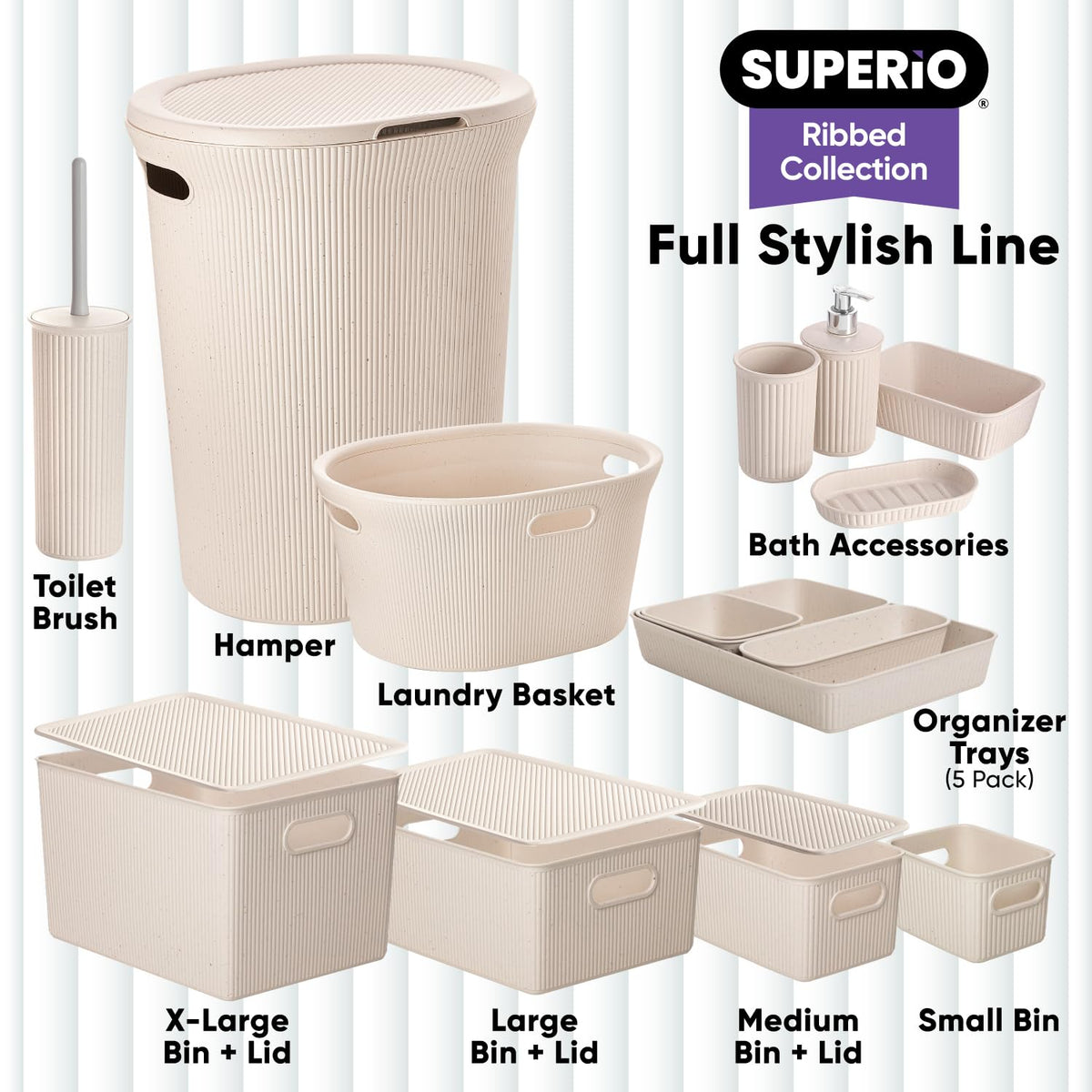 Superio Eco-Friendly Decorative Plastic Basket Open Home Storage Bins Organizer Baskets, Medium (2