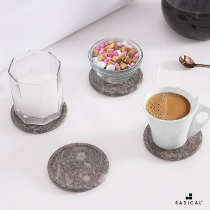 Marble Coasters Set of 6 Oceanic 3.5 Inch Round Coaster for Drinks with Holder, Drink Coaster for