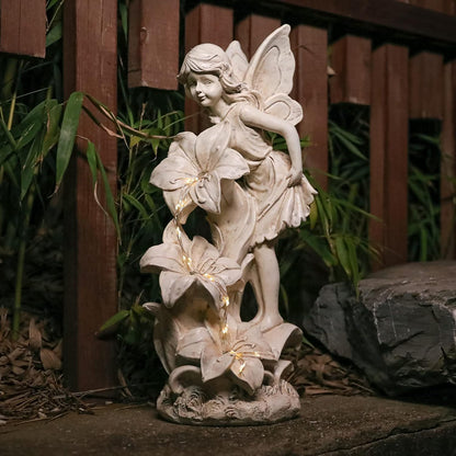 Angel Garden Statue Outdoor, Solar Powered Resin Garden Sculptures Fairy Angel Statues Waterproof