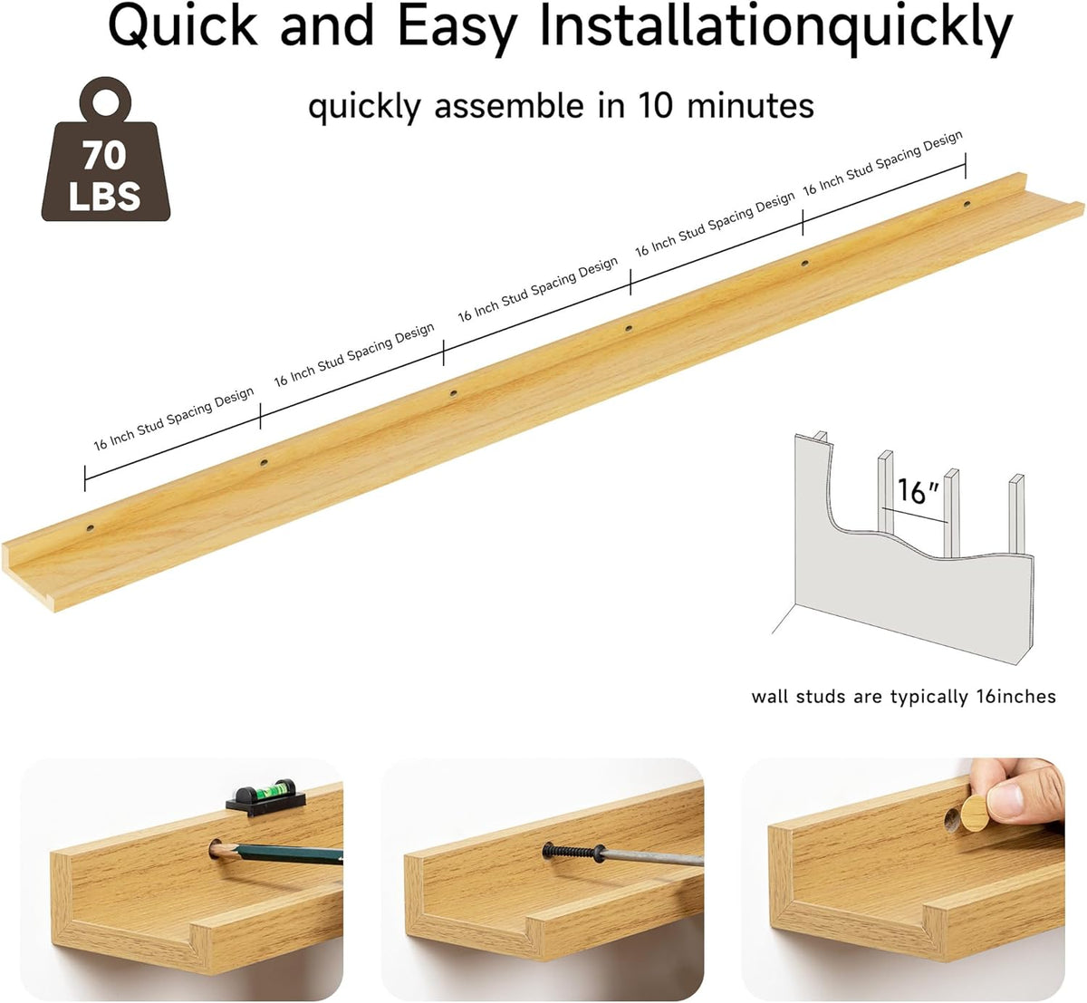 Floating Picture Ledge Shelves for Wall Set of 2, 95 Inches Picture Ledge Shelf with Long Large