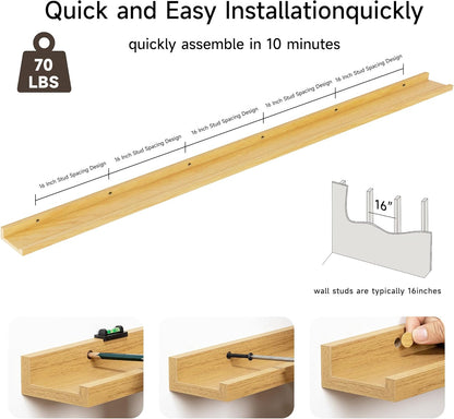 Floating Picture Ledge Shelves for Wall Set of 2, 95 Inches Picture Ledge Shelf with Long Large