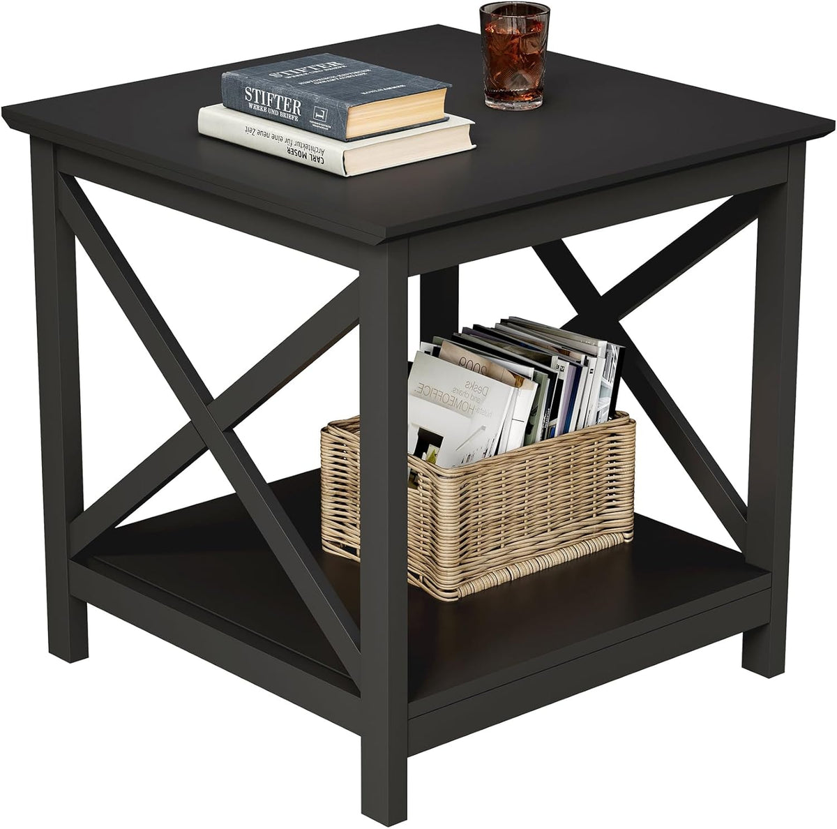 ChooChoo End Table, 24 Inch End Table with 2-Tier Storage Shelf, Side Table for Living Room, Wood
