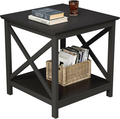 ChooChoo End Table, 24 Inch End Table with 2-Tier Storage Shelf, Side Table for Living Room, Wood