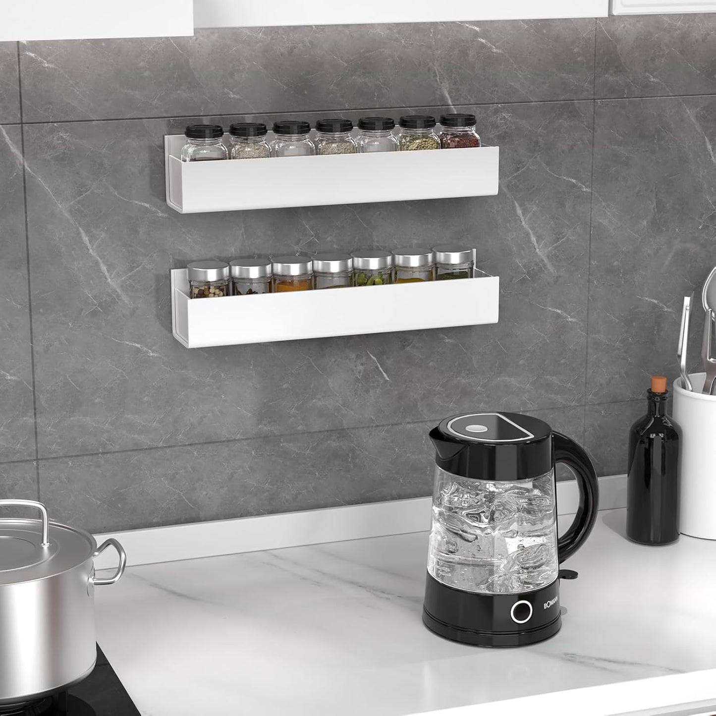 PMMASTO Adhesive Acrylic Spice Rack Organizer for Wall with Nano Double Sided Tape, Spice Shelf