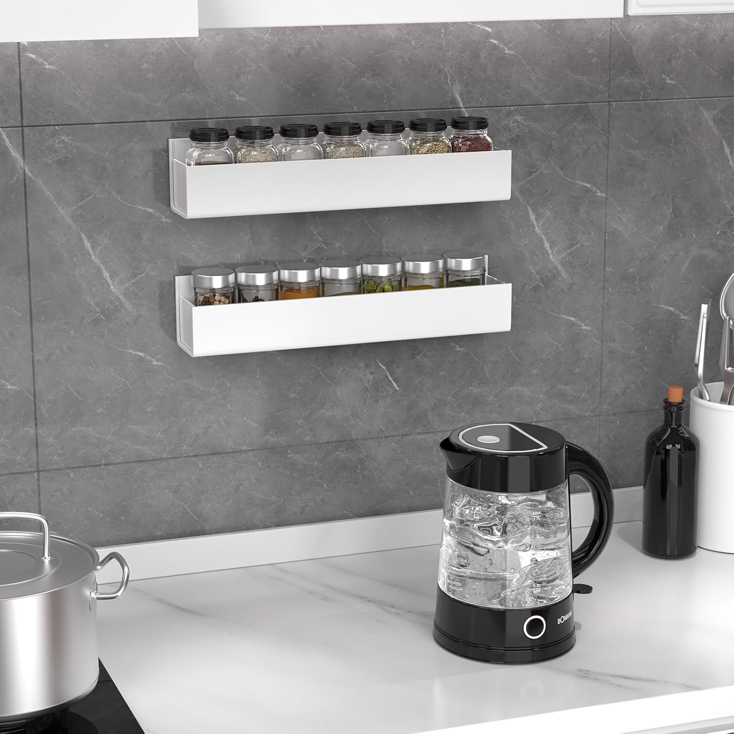 PMMASTO Adhesive Acrylic Spice Rack Organizer for Wall with Nano Double Sided Tape, Spice Shelf