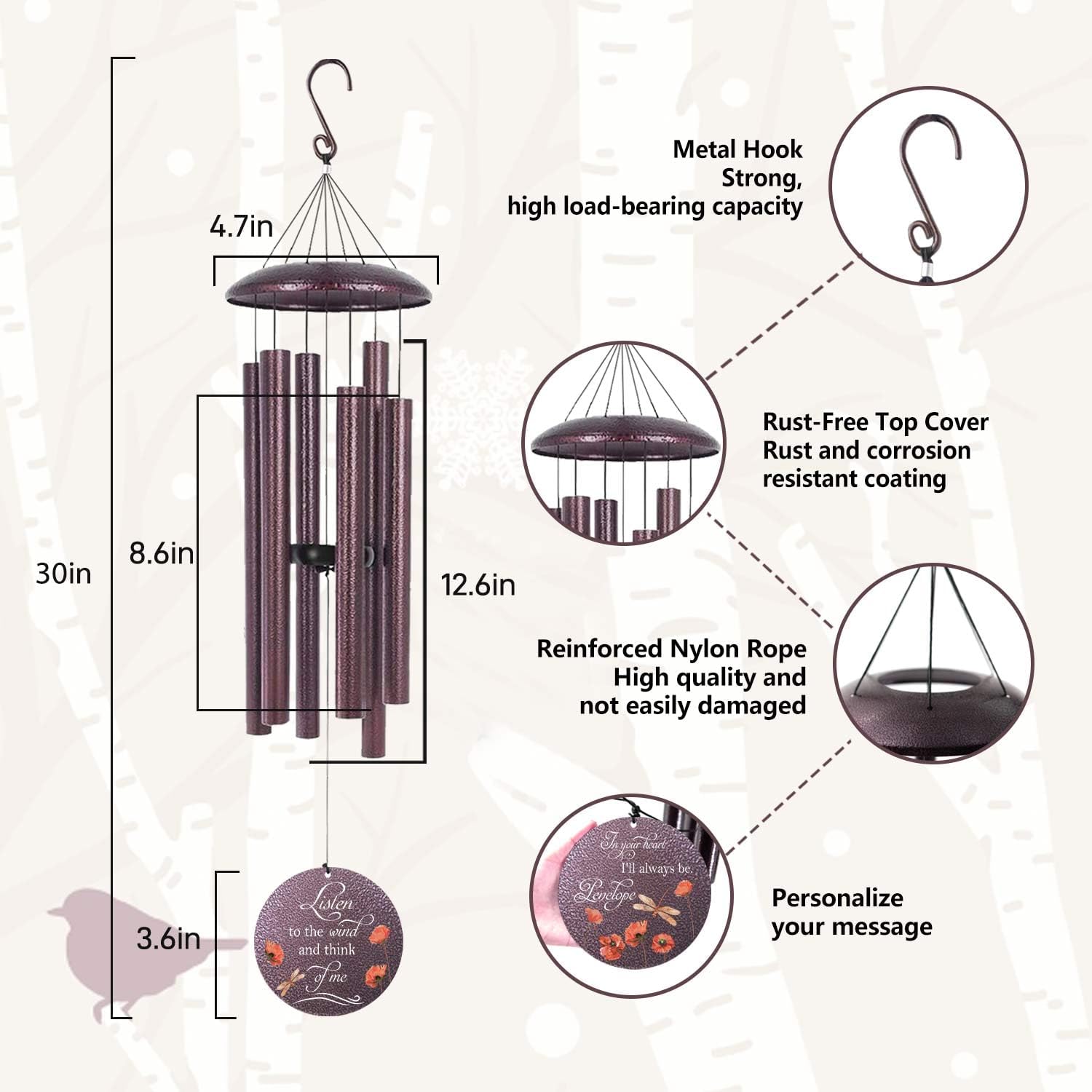 ASTARIN Dragonfly Wind Chimes for Loss of Loved One, Personalized Windchimes in Memory of a Loved