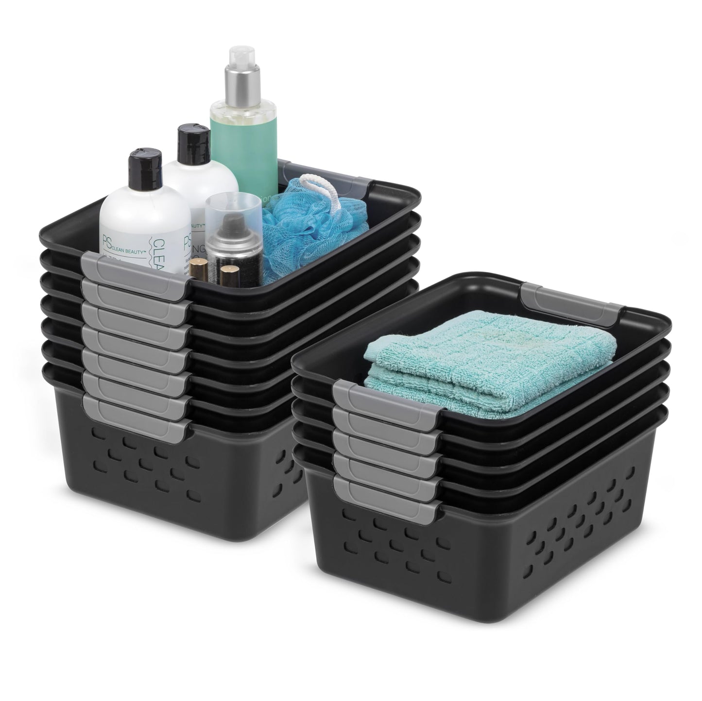 IRIS USA 12-Pack, Small Plastic Storage Basket, Black