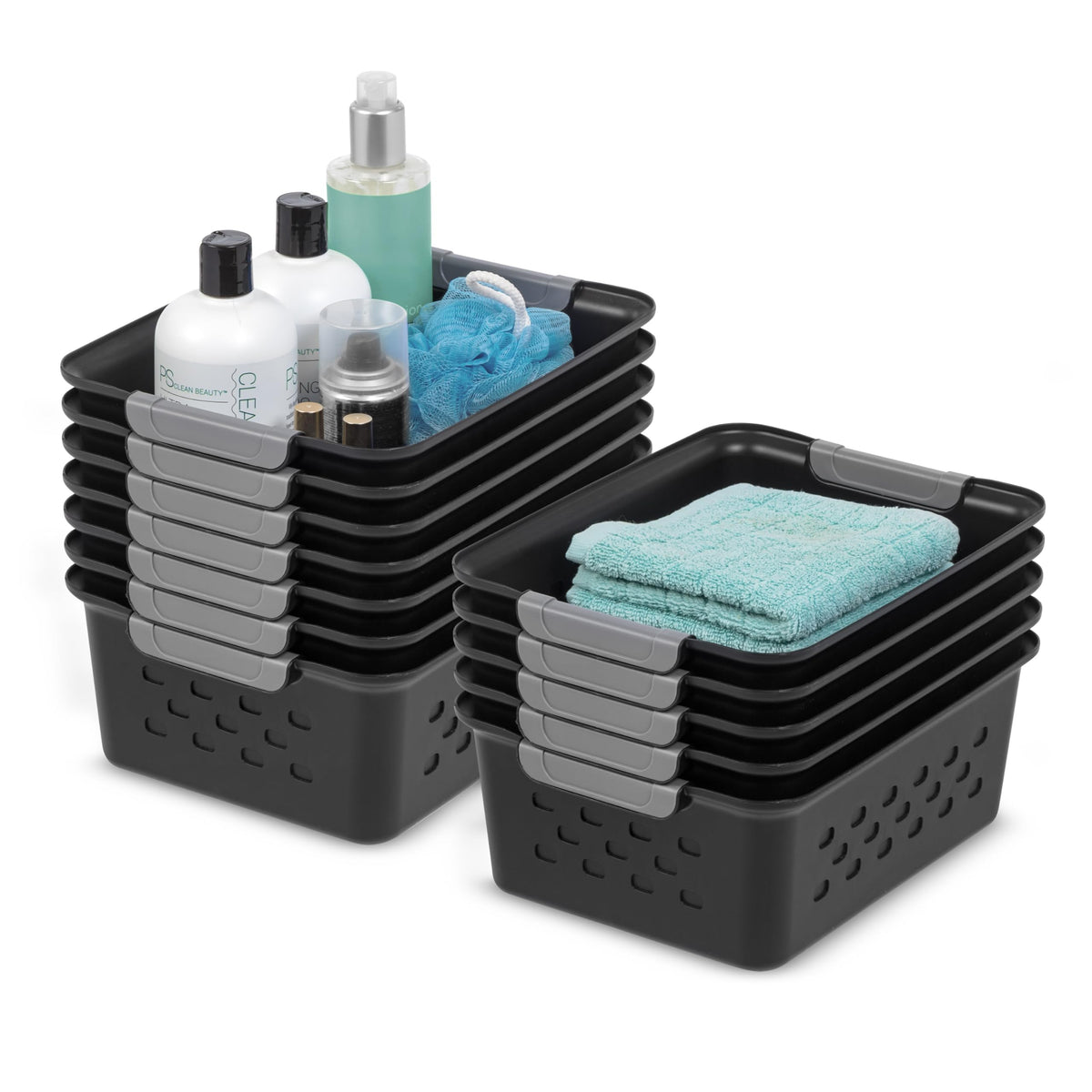 IRIS USA 12-Pack, Small Plastic Storage Basket, Black