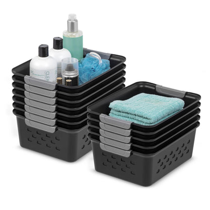 IRIS USA 12-Pack, Small Plastic Storage Basket, Black