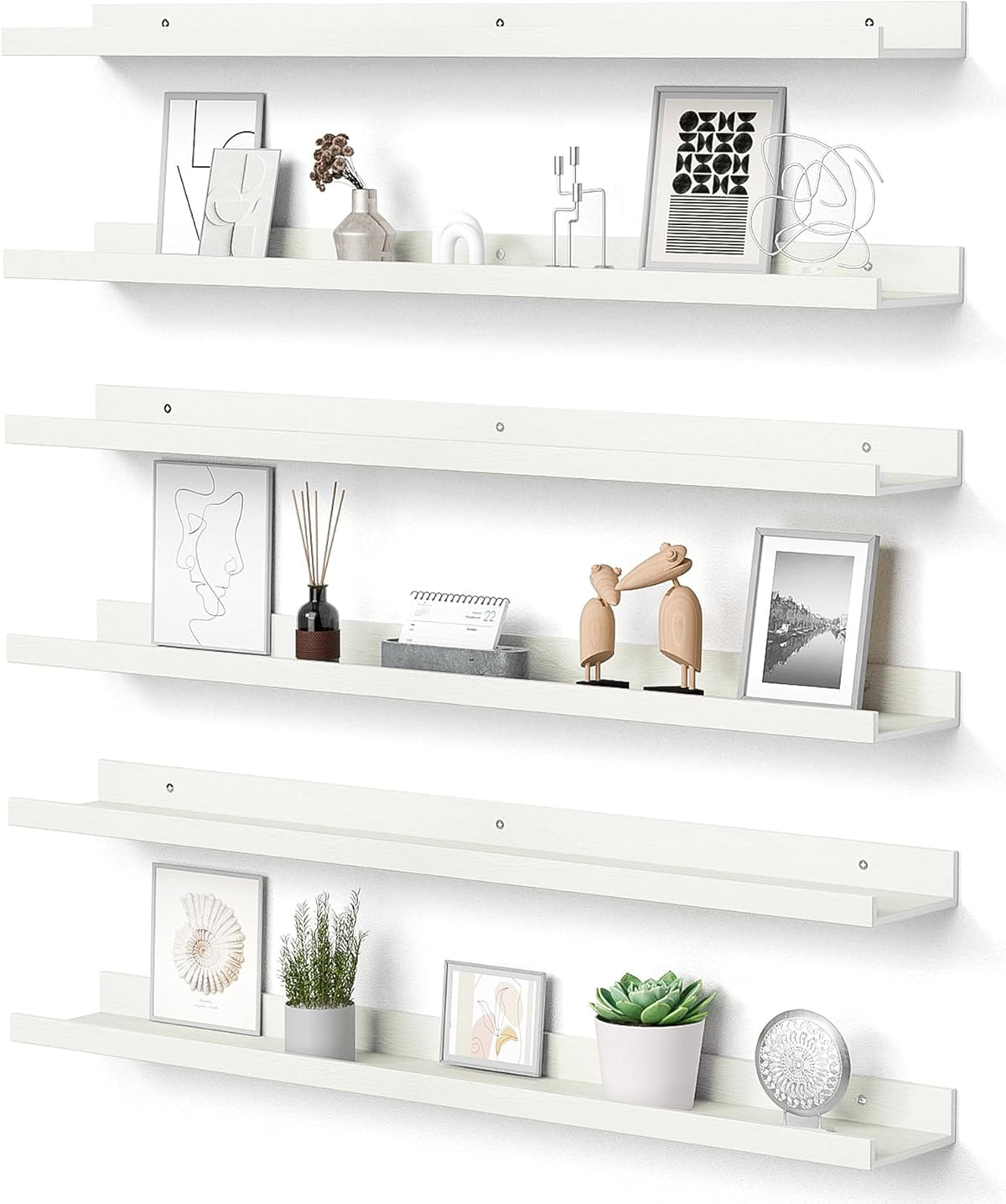 upsimples Floating Shelves for Wall, Wall Shelves for Decor Storage Set of 6, Wall Mounted Wood