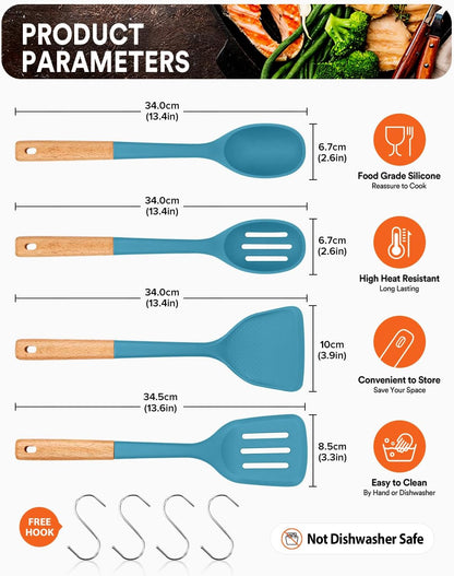 Silicone Cooking Utensils Set, Perfectly Angled for Frying, Mixing,Serving,Draining,Turning and