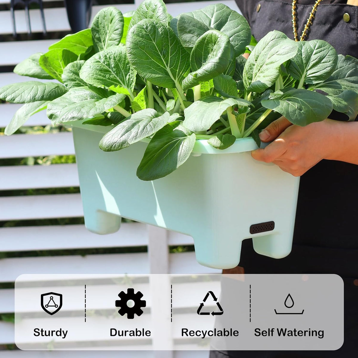 Self-Watering Rectangle Planter Boxes 8-Pack, 15.7-Inch Window Box Planter with Drainage Holes &