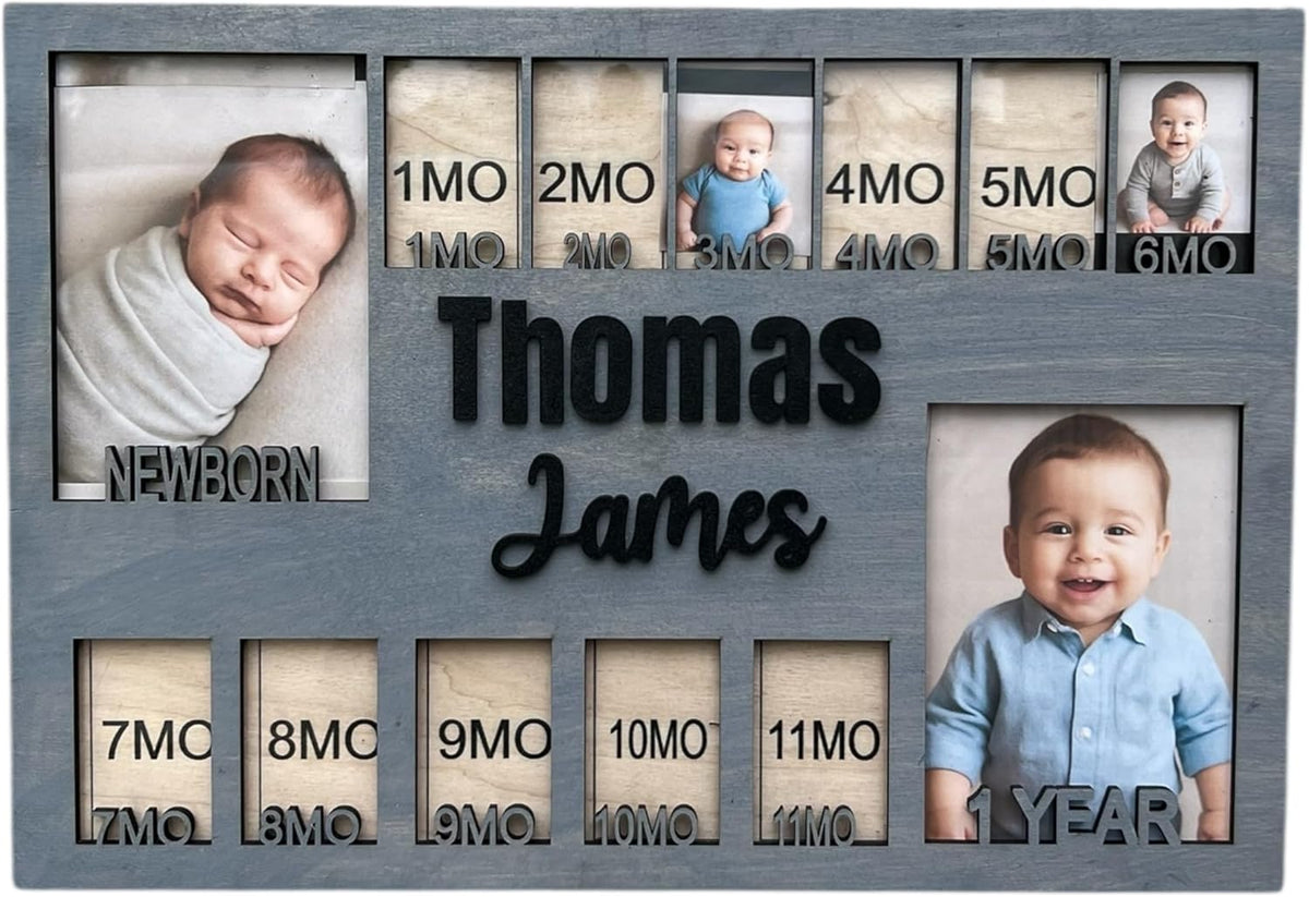 Newborn picture frame - 12 months photo display - Personalized frame - Gift for new mom - Baby