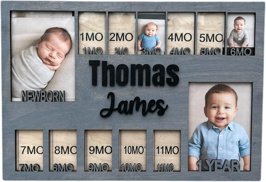Newborn picture frame - 12 months photo display - Personalized frame - Gift for new mom - Baby