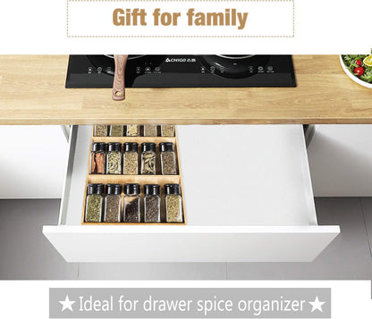 3-Tier Bamboo Drawer Spice Rack Wooden Kitchen Cabinet Spice Organizer Spice Jar Holder
