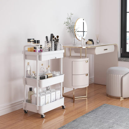 Calmootey 3-Tier Rolling Utility Cart with Drawer,Multifunctional Storage Organizer with Plastic