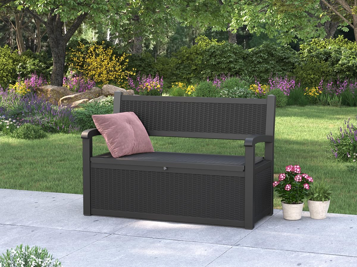 70 Gallon Deck Bench with Storage,Outdoor Storage Box Bench Waterproof&Lockable, Resin Patio