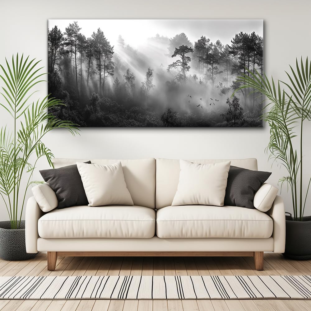LASMOND Black and White Forest Wall Art for Living Room Modern Canvas Prints Artwork Picture