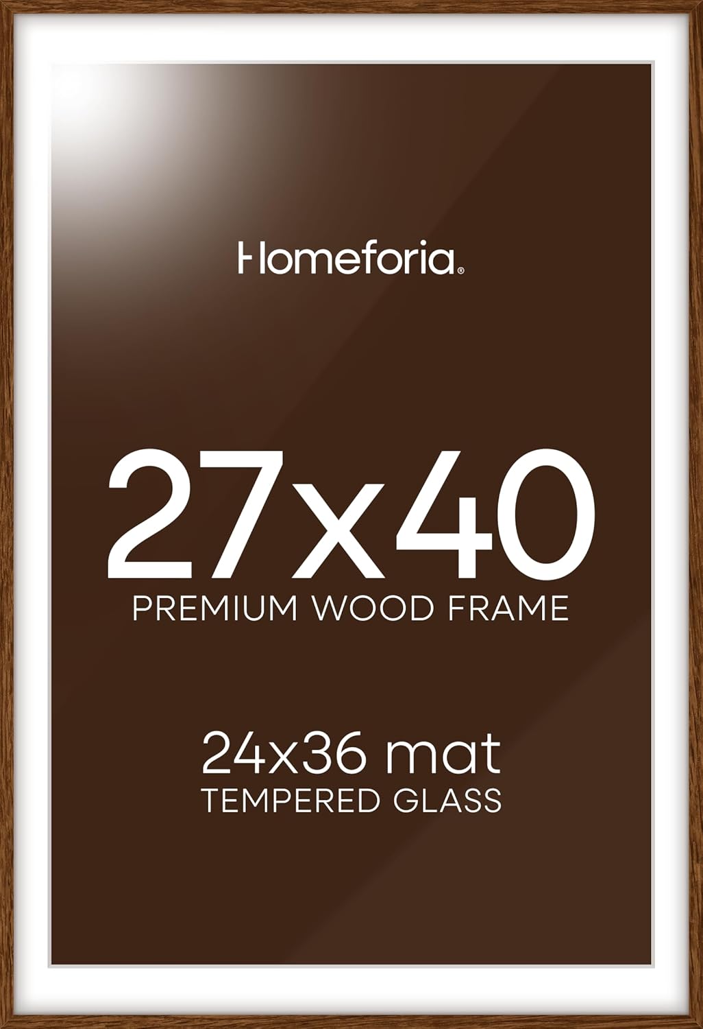 Homeforia 27x40 Poster Frame Brown, High End Dark Oak 27x40 Large Wooden Frame with Mat 24x36, 27 x
