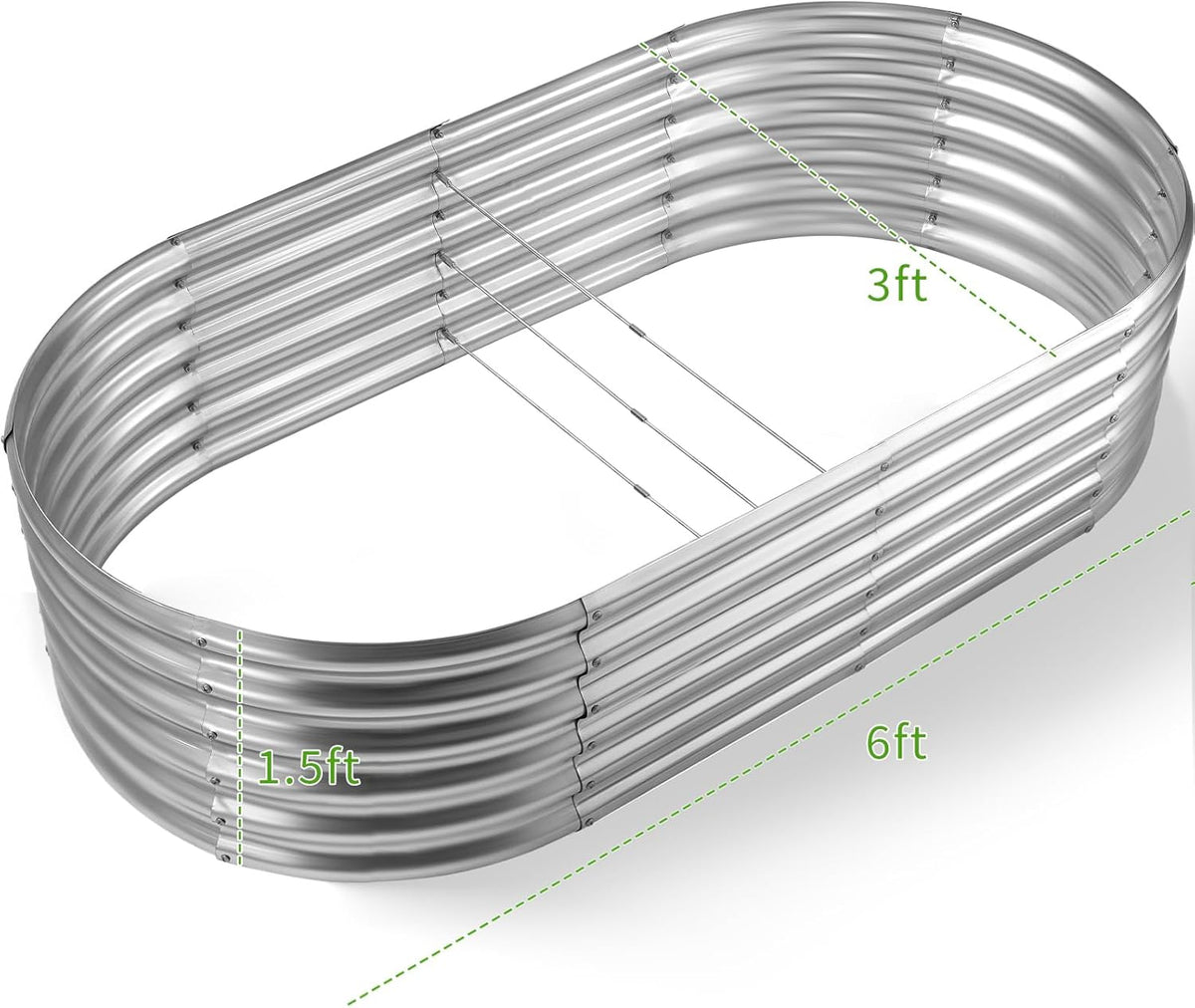 Land Guard 6x3x1.5ft Galvanized Raised Garden Bed Kit, Metal Planter Boxes Outdoor, Oval Metal