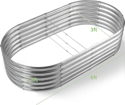 Land Guard 6x3x1.5ft Galvanized Raised Garden Bed Kit, Metal Planter Boxes Outdoor, Oval Metal