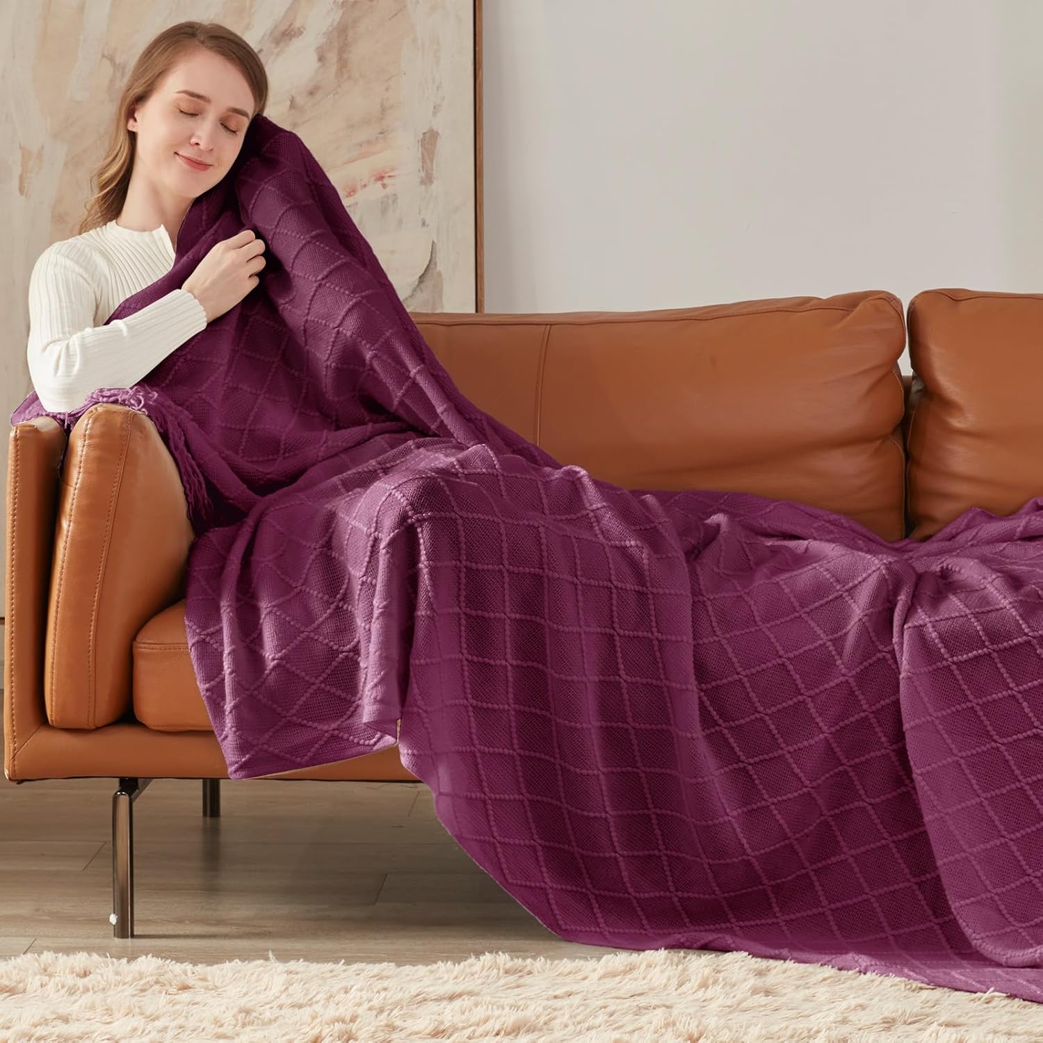 inhand Knitted Throw Blanket for Couch and Bed, Soft Living Room Home Decor Knitted Blanket with