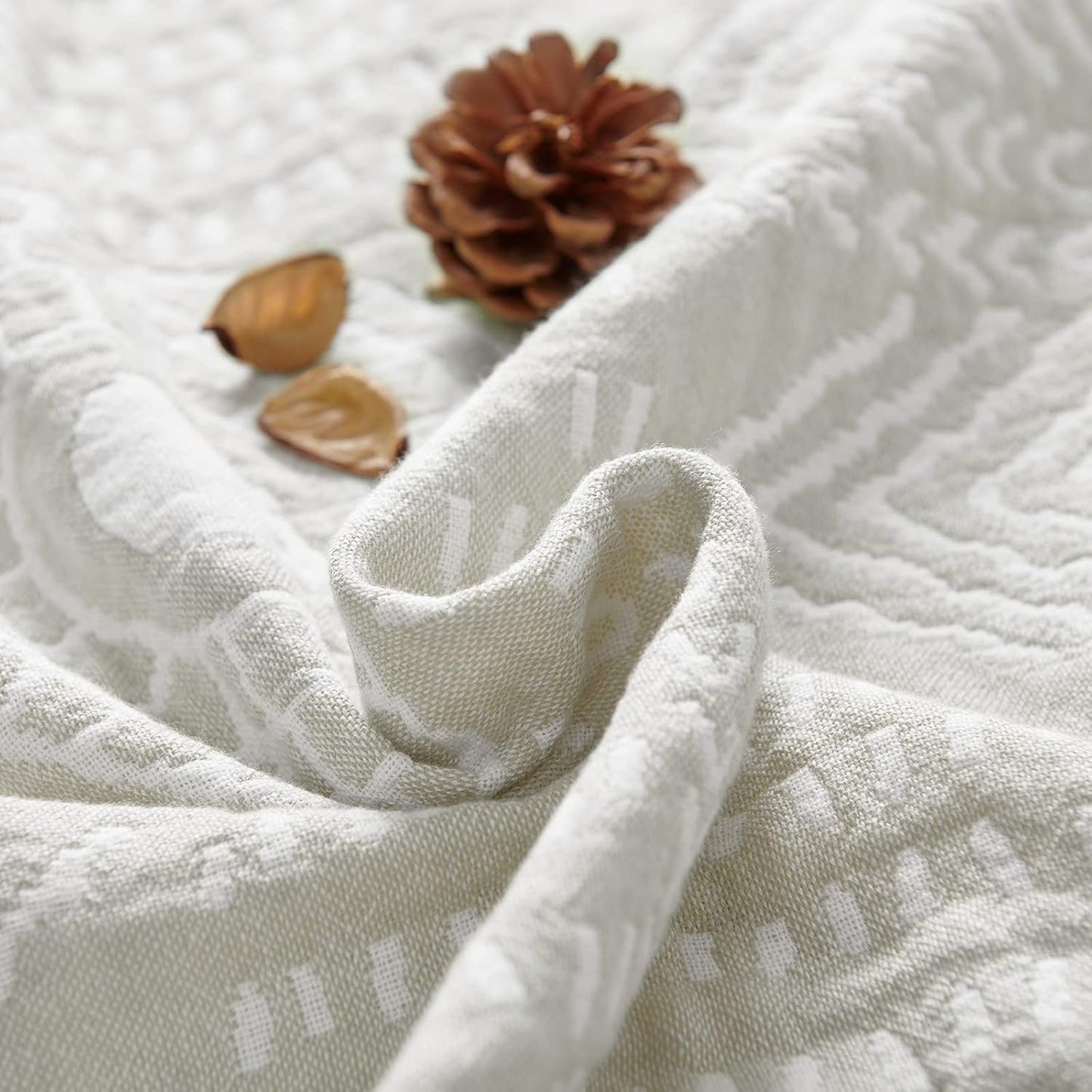 JINCHAN Boho 100% Cotton Muslin Blanket 3-Layer Twin Size Geometric Lightweight Reversible Soft