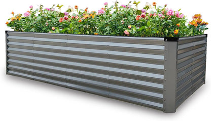 GARDMAX 8x4x2FT Galvanized Raised Garden Bed Kit, Metal Planter Boxes Outdoor with Easy Assembly