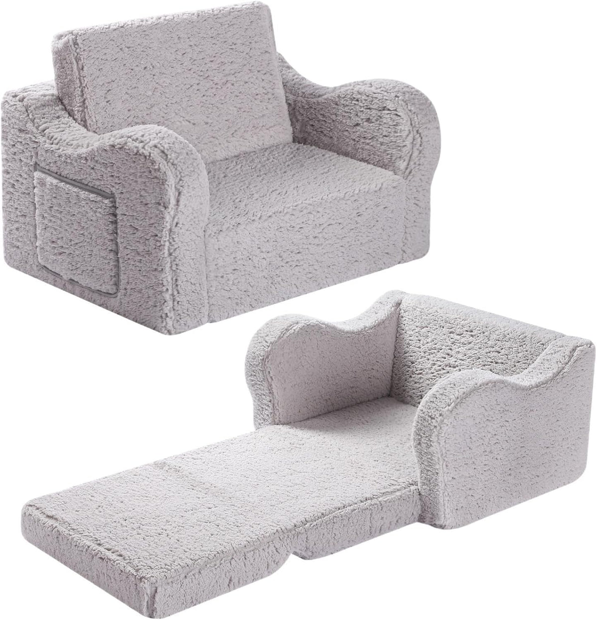 Kids Chairs for Toddler, 2-in-1 Toddler Soft Sherpa Couch Fold Out, Convertible Sofa to Lounger for
