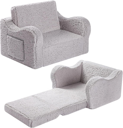 Kids Chairs for Toddler, 2-in-1 Toddler Soft Sherpa Couch Fold Out, Convertible Sofa to Lounger for