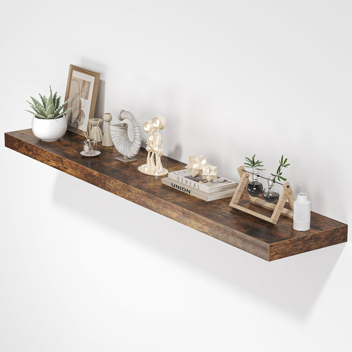 Floating Shelves for Wall, 55"W x 9.3"D x 1.5"H, Long Wooden Wall Mounted Display Shelf with