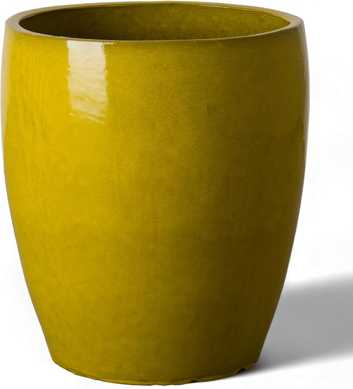 Emissary Bullet 18 in. Mustard Yellow Ceramic Round Planter (18 in. L x 18 in. W x 21 in. H) with