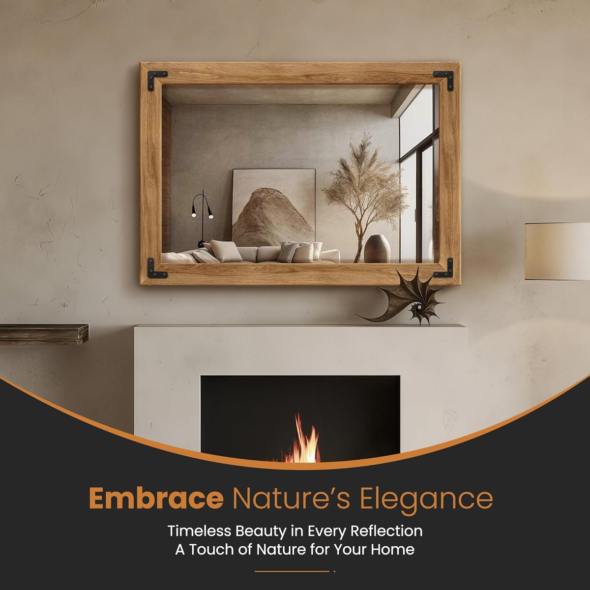 Full Length Mirror with Wooden Frame, 40"X28" Solid Wood Standing Floor Mirror for Farmhouse