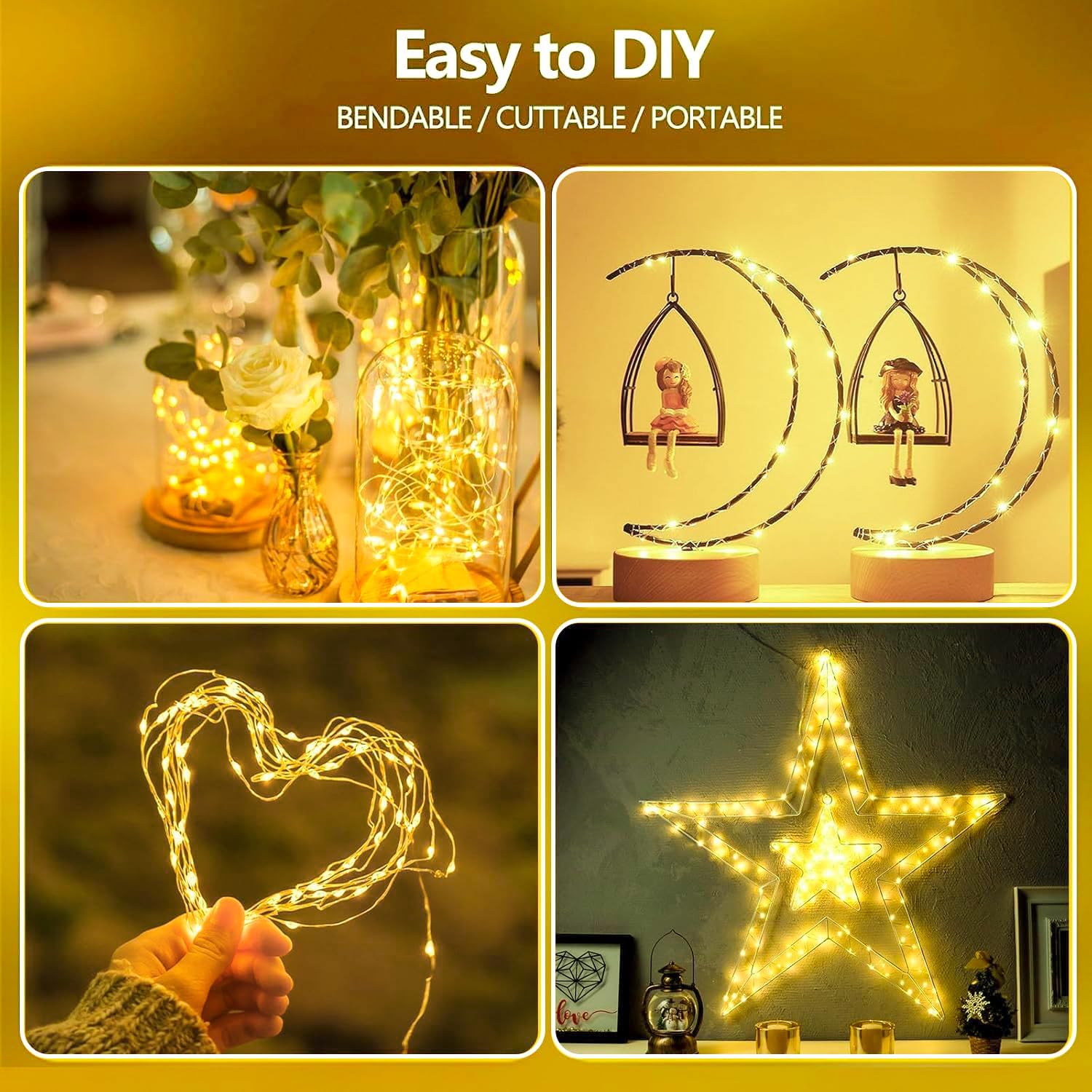 4-Pack Fairy Lights Battery Operated with Remote, Waterproof 33FT 100 LED Battery String Lights