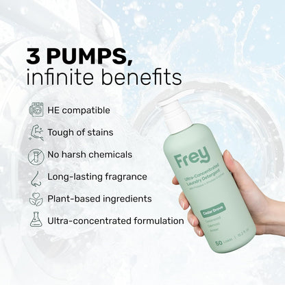 FREY Concentrated Liquid Laundry Detergent | Formulated for Sensitive Skin & HE Washers | Removes